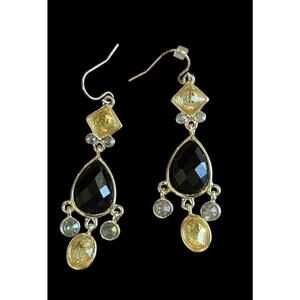 Black And Gold Sparkle 2” Rhinestone Chandelier Earrings